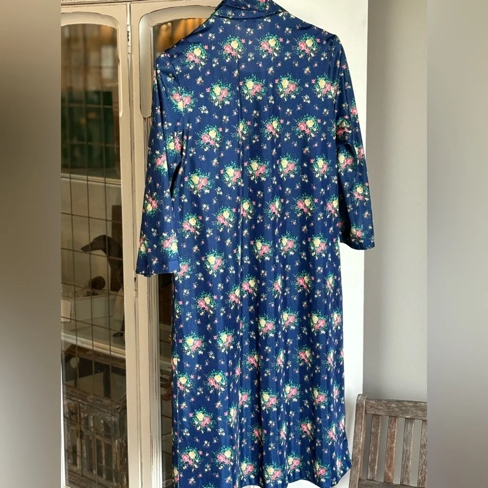 SET- Vintage Vanity Fair Gown | Robe. Housecoat 70’s Floral Women’s Sz-S Blue